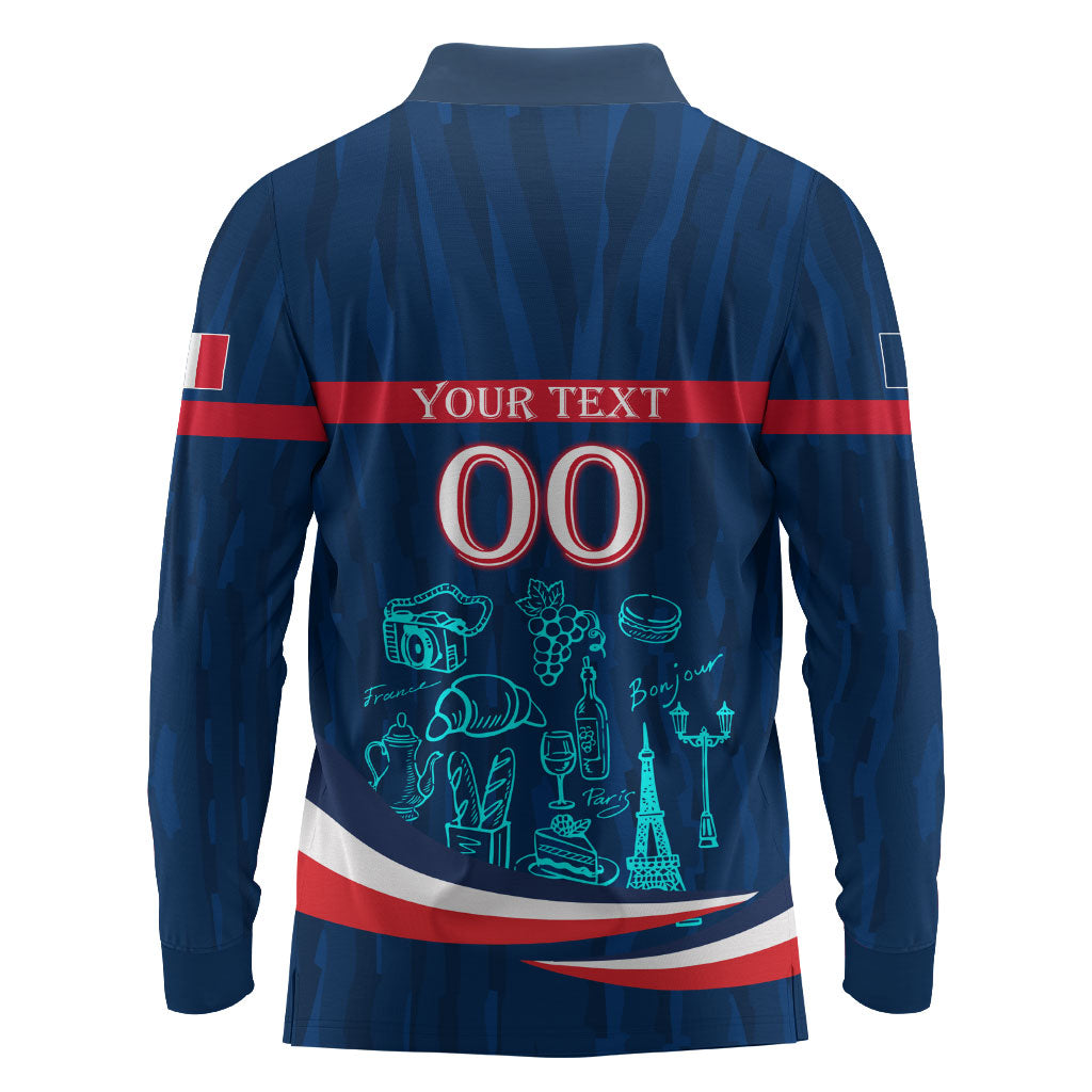 Personalized France Gallic Rooster Football Long Sleeve Polo Shirt Rooster Mascot French Culture Doodle