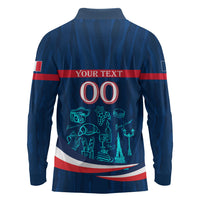 Personalized France Gallic Rooster Football Long Sleeve Polo Shirt Rooster Mascot French Culture Doodle