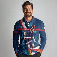 Personalized France Gallic Rooster Football Long Sleeve Polo Shirt Rooster Mascot French Culture Doodle
