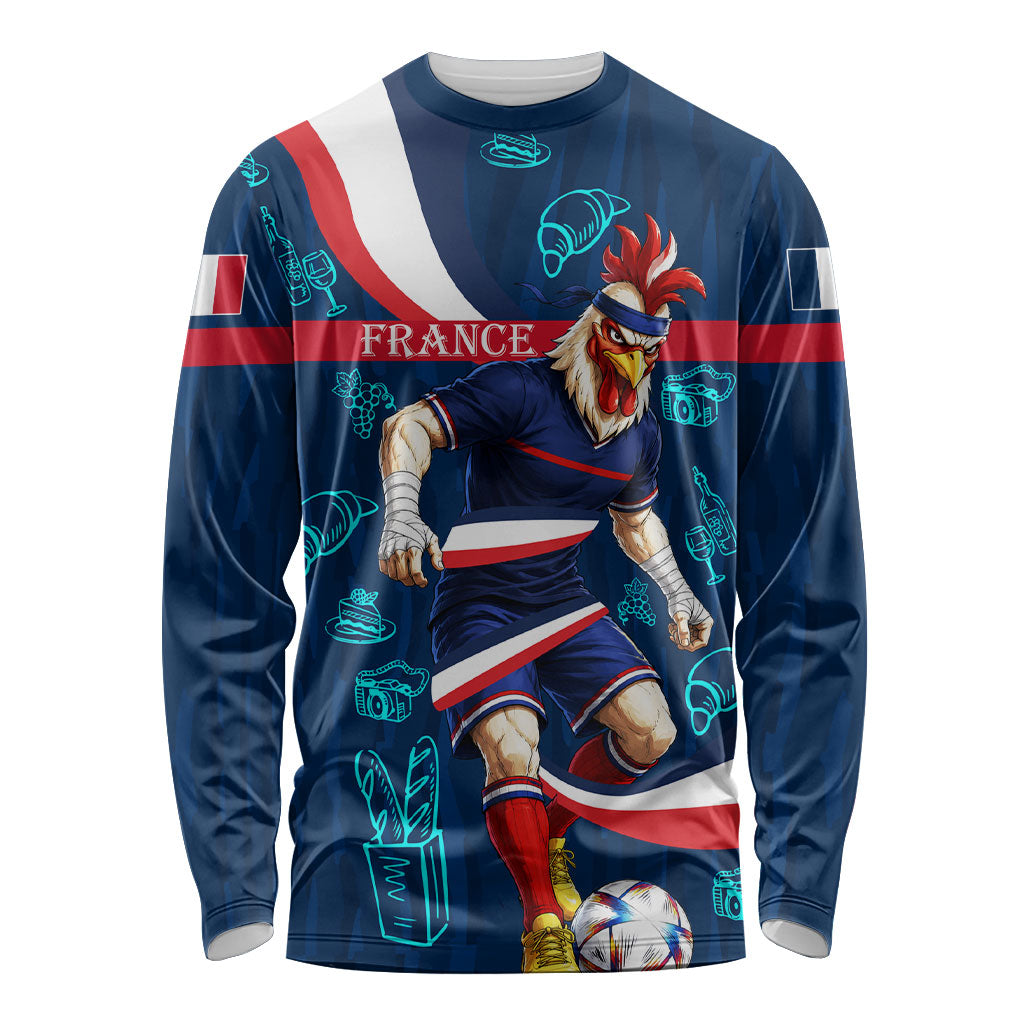 Personalized France Gallic Rooster Football Long Sleeve Shirt Rooster Mascot French Culture Doodle