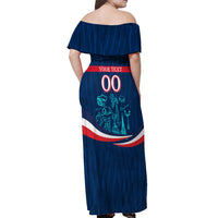 Personalized France Gallic Rooster Football Off Shoulder Maxi Dress Rooster Mascot French Culture Doodle