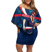Personalized France Gallic Rooster Football Off Shoulder Short Dress Rooster Mascot French Culture Doodle