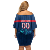 Personalized France Gallic Rooster Football Off Shoulder Short Dress Rooster Mascot French Culture Doodle