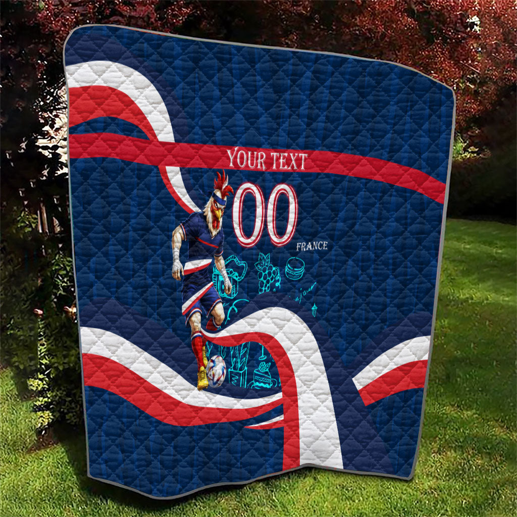 Personalized France Gallic Rooster Football Quilt Rooster Mascot French Culture Doodle