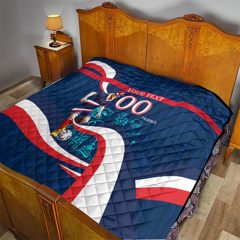 Personalized France Gallic Rooster Football Quilt Rooster Mascot French Culture Doodle