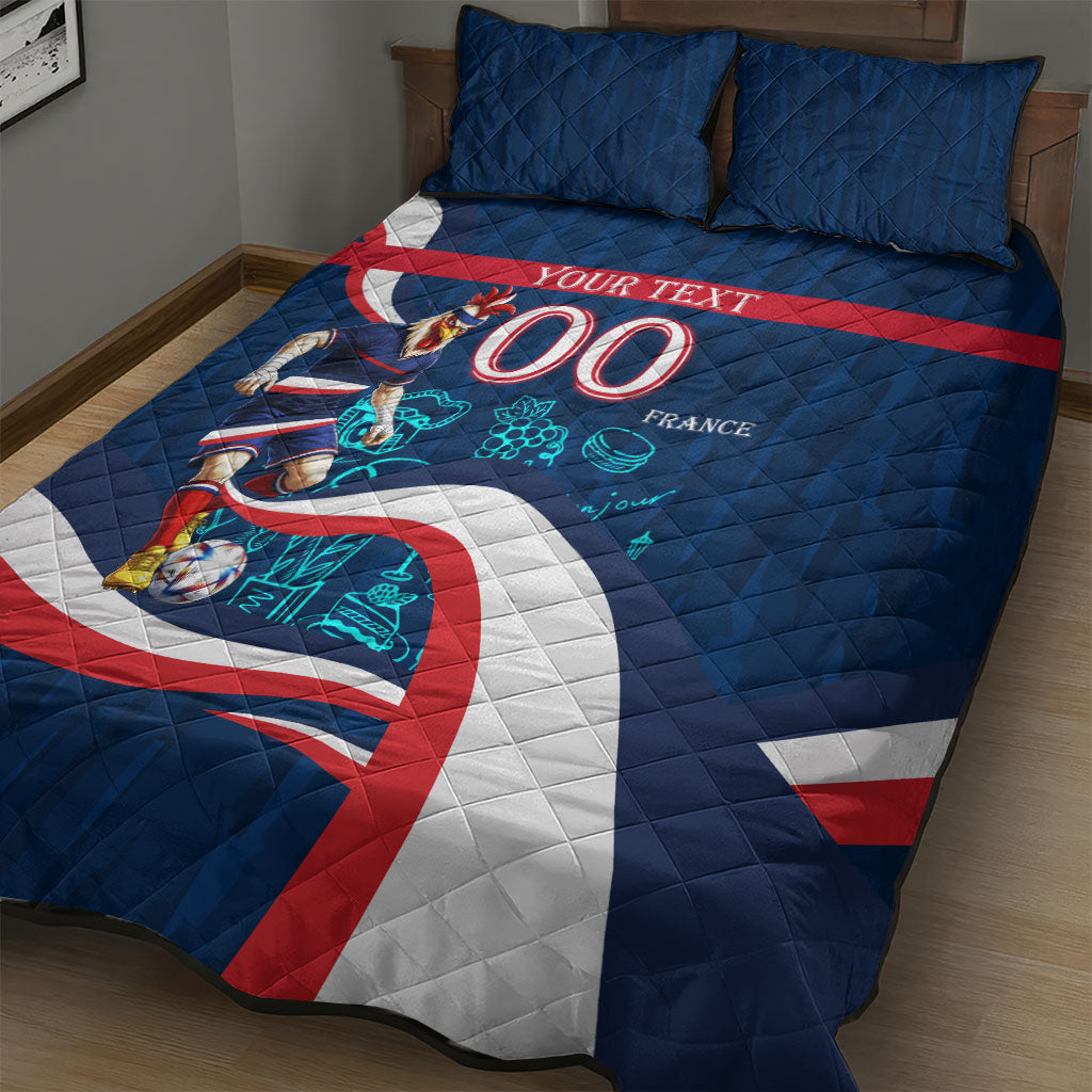 Personalized France Gallic Rooster Football Quilt Bed Set Rooster Mascot French Culture Doodle