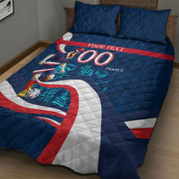 Personalized France Gallic Rooster Football Quilt Bed Set Rooster Mascot French Culture Doodle