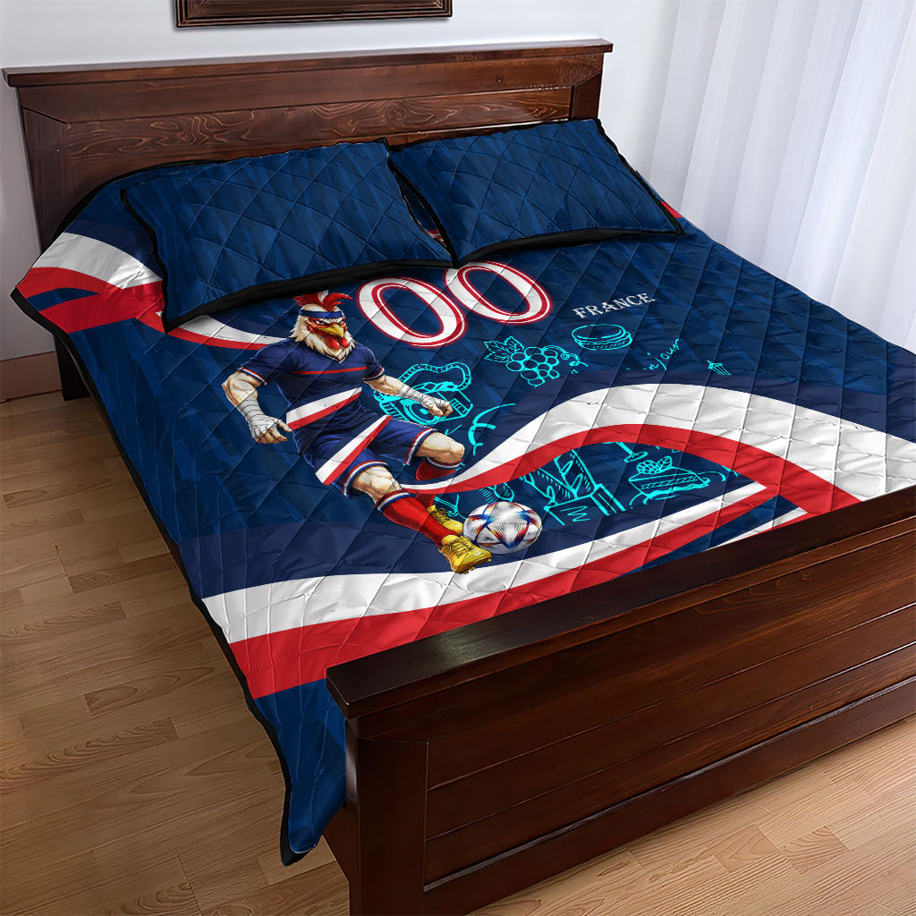 Personalized France Gallic Rooster Football Quilt Bed Set Rooster Mascot French Culture Doodle