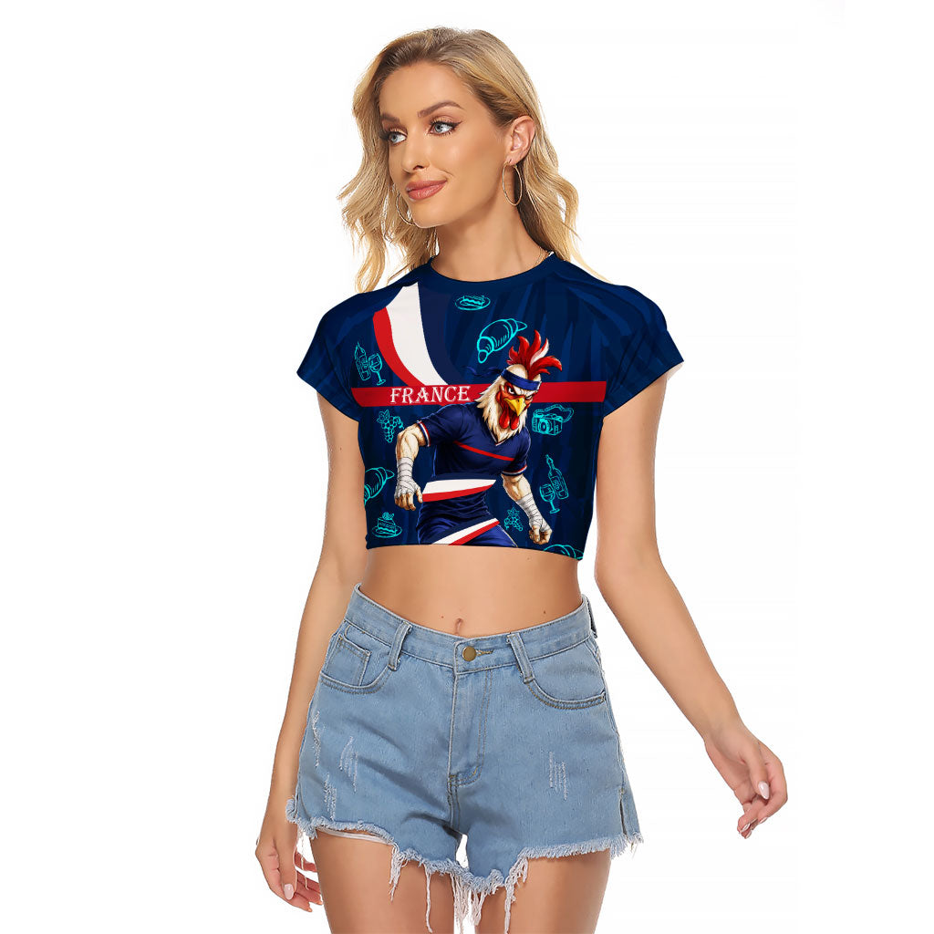 Personalized France Gallic Rooster Football Raglan Cropped T Shirt Rooster Mascot French Culture Doodle