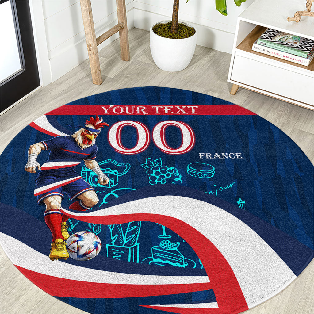 Personalized France Gallic Rooster Football Round Carpet Rooster Mascot French Culture Doodle