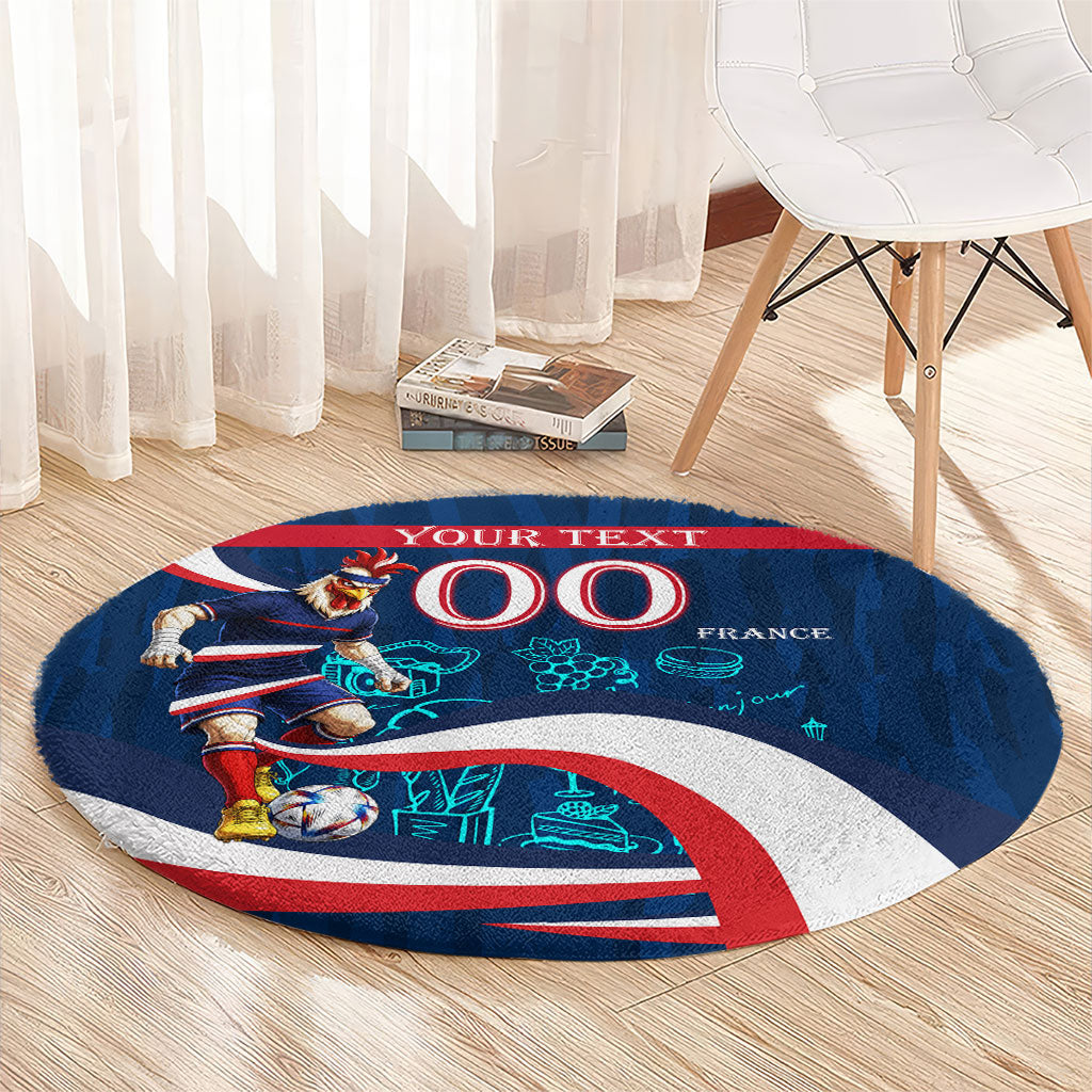 Personalized France Gallic Rooster Football Round Carpet Rooster Mascot French Culture Doodle
