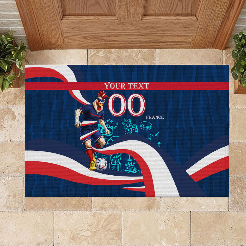 Personalized France Gallic Rooster Football Rubber Doormat Rooster Mascot French Culture Doodle