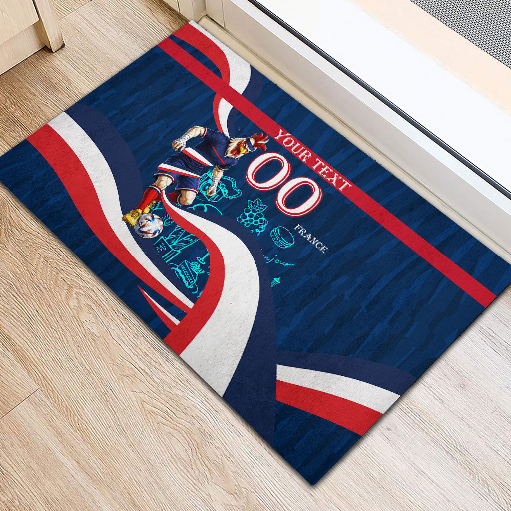 Personalized France Gallic Rooster Football Rubber Doormat Rooster Mascot French Culture Doodle
