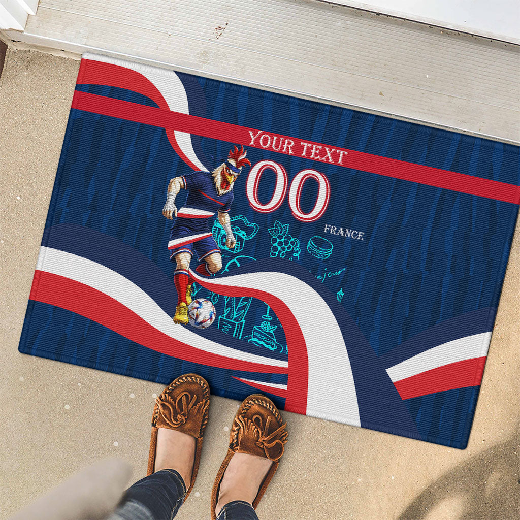 Personalized France Gallic Rooster Football Rubber Doormat Rooster Mascot French Culture Doodle