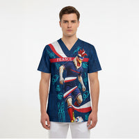 Personalized France Gallic Rooster Football Scrub Top Rooster Mascot French Culture Doodle