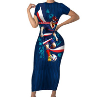 Personalized France Gallic Rooster Football Short Sleeve Bodycon Dress Rooster Mascot French Culture Doodle
