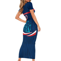 Personalized France Gallic Rooster Football Short Sleeve Bodycon Dress Rooster Mascot French Culture Doodle