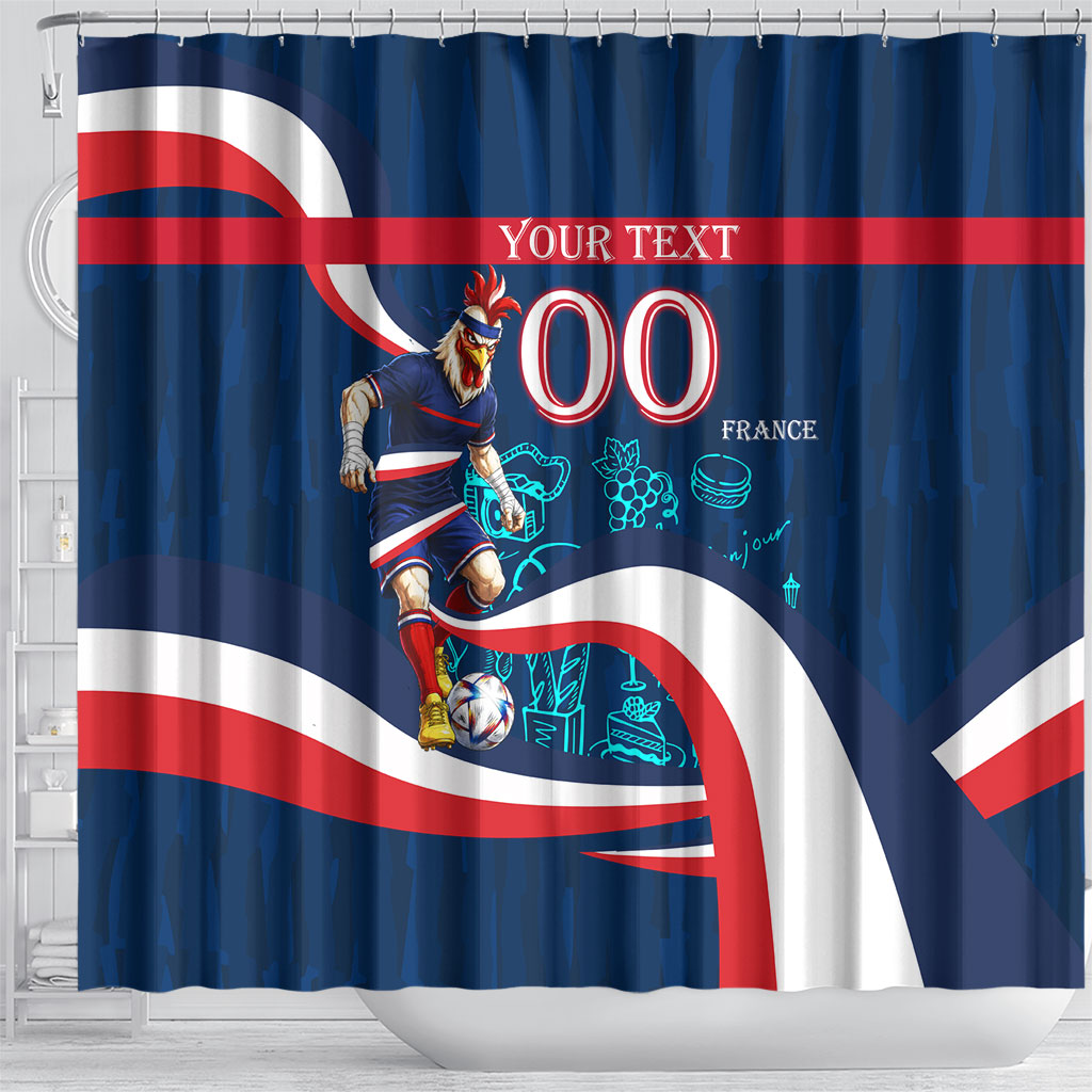Personalized France Gallic Rooster Football Shower Curtain Rooster Mascot French Culture Doodle