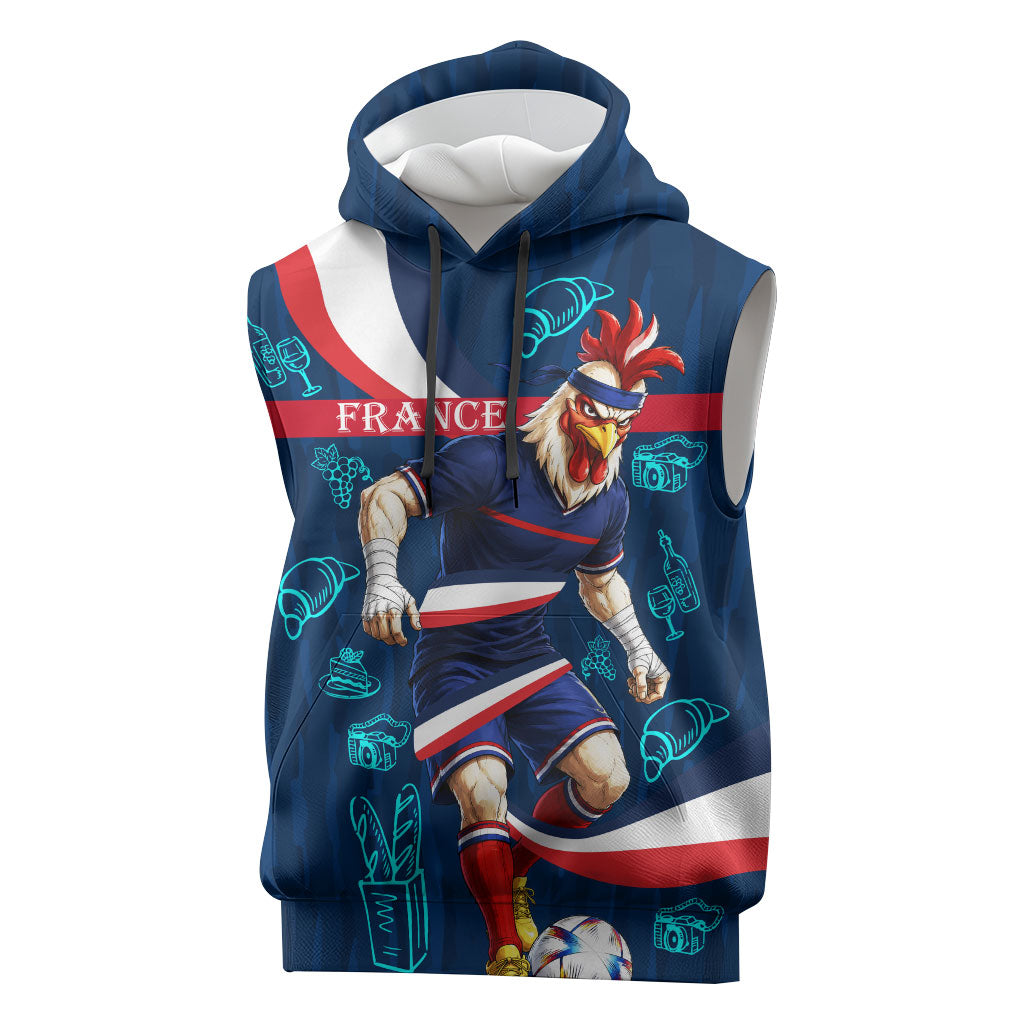Personalized France Gallic Rooster Football Sleeveless Hoodie Rooster Mascot French Culture Doodle