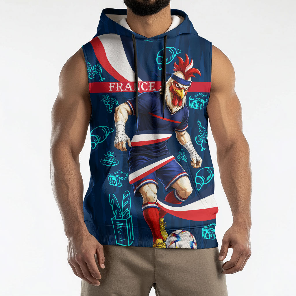 Personalized France Gallic Rooster Football Sleeveless Hoodie Rooster Mascot French Culture Doodle