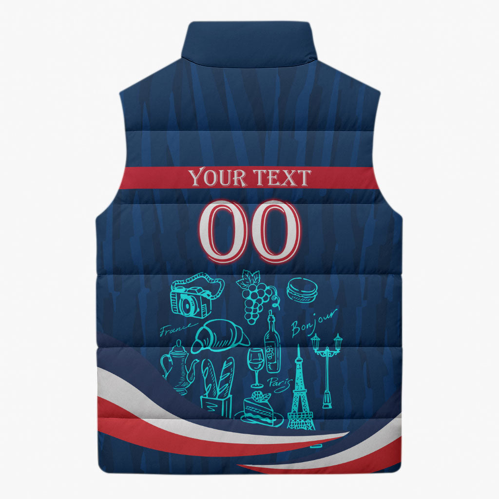 Personalized France Gallic Rooster Football Sleeveless Puffer Jacket Rooster Mascot French Culture Doodle