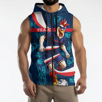 Personalized France Gallic Rooster Football Sleeveless Zip Hoodie Rooster Mascot French Culture Doodle