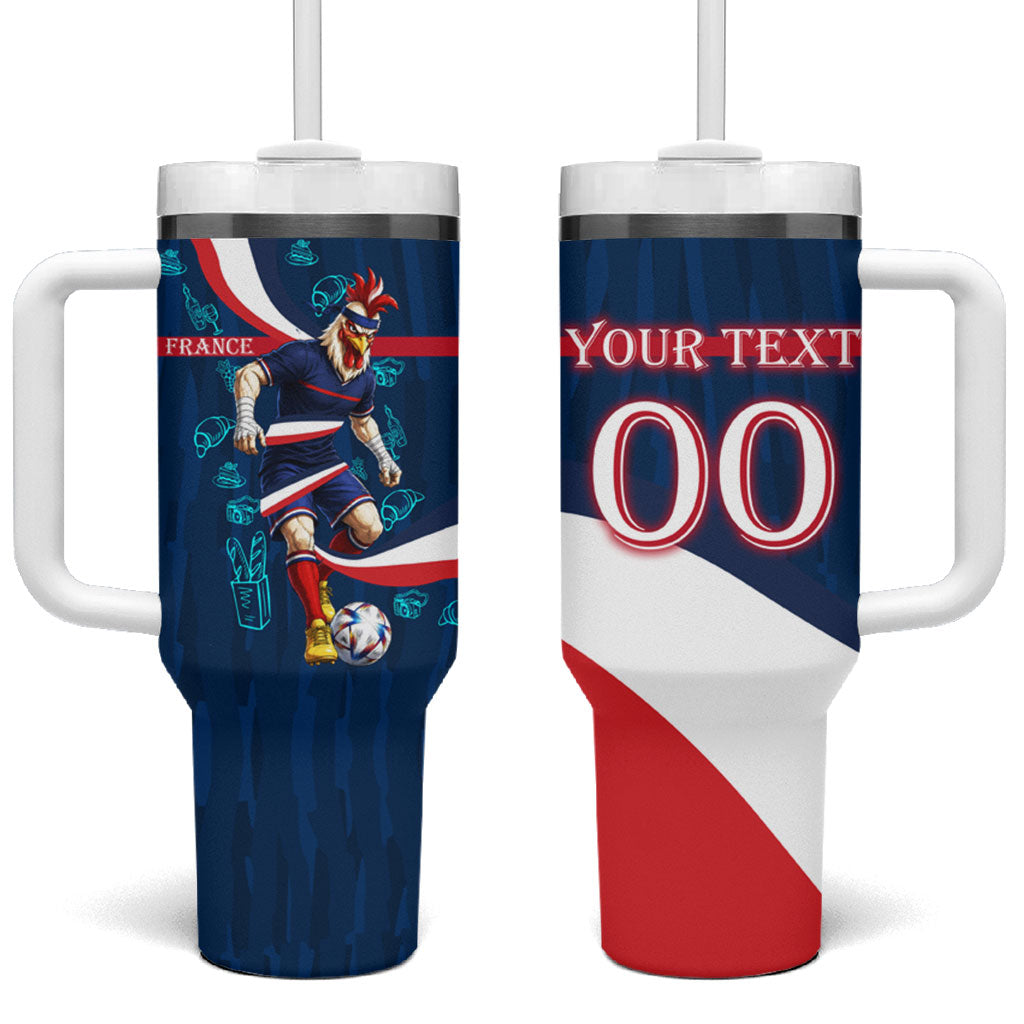 Personalized France Gallic Rooster Football Tumbler With Handle Rooster Mascot French Culture Doodle