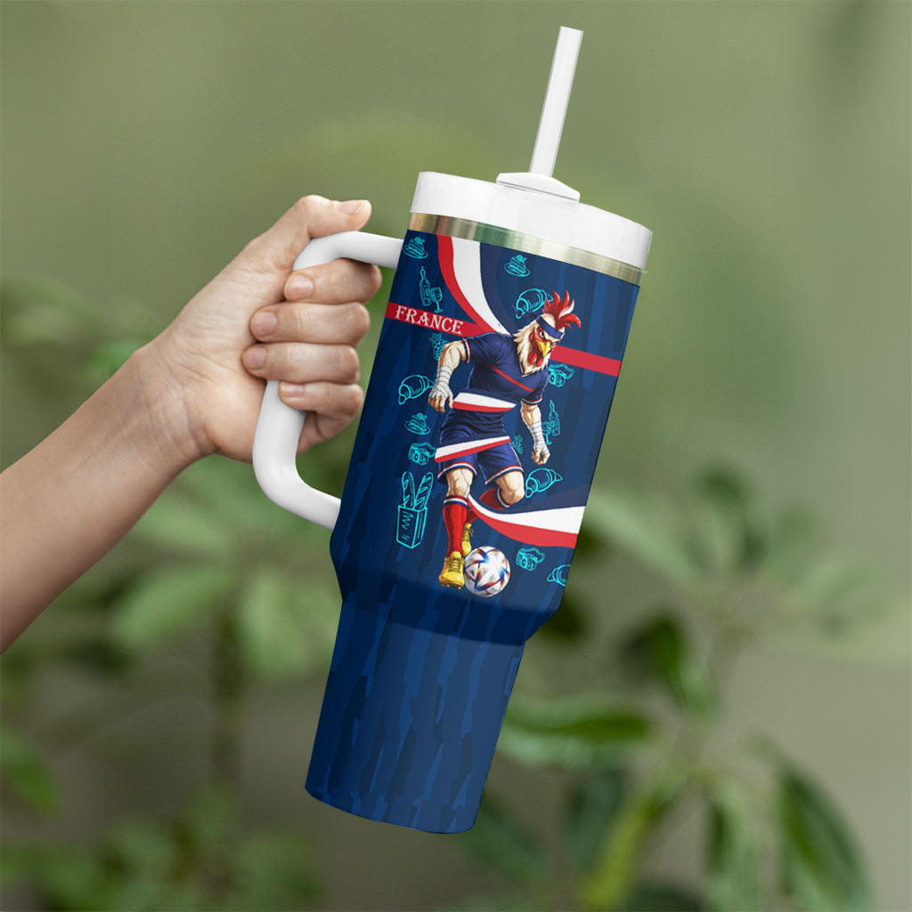 Personalized France Gallic Rooster Football Tumbler With Handle Rooster Mascot French Culture Doodle