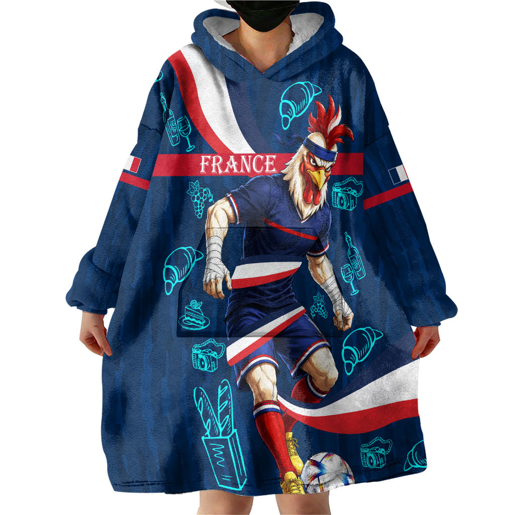 Personalized France Gallic Rooster Football Wearable Blanket Hoodie Rooster Mascot French Culture Doodle