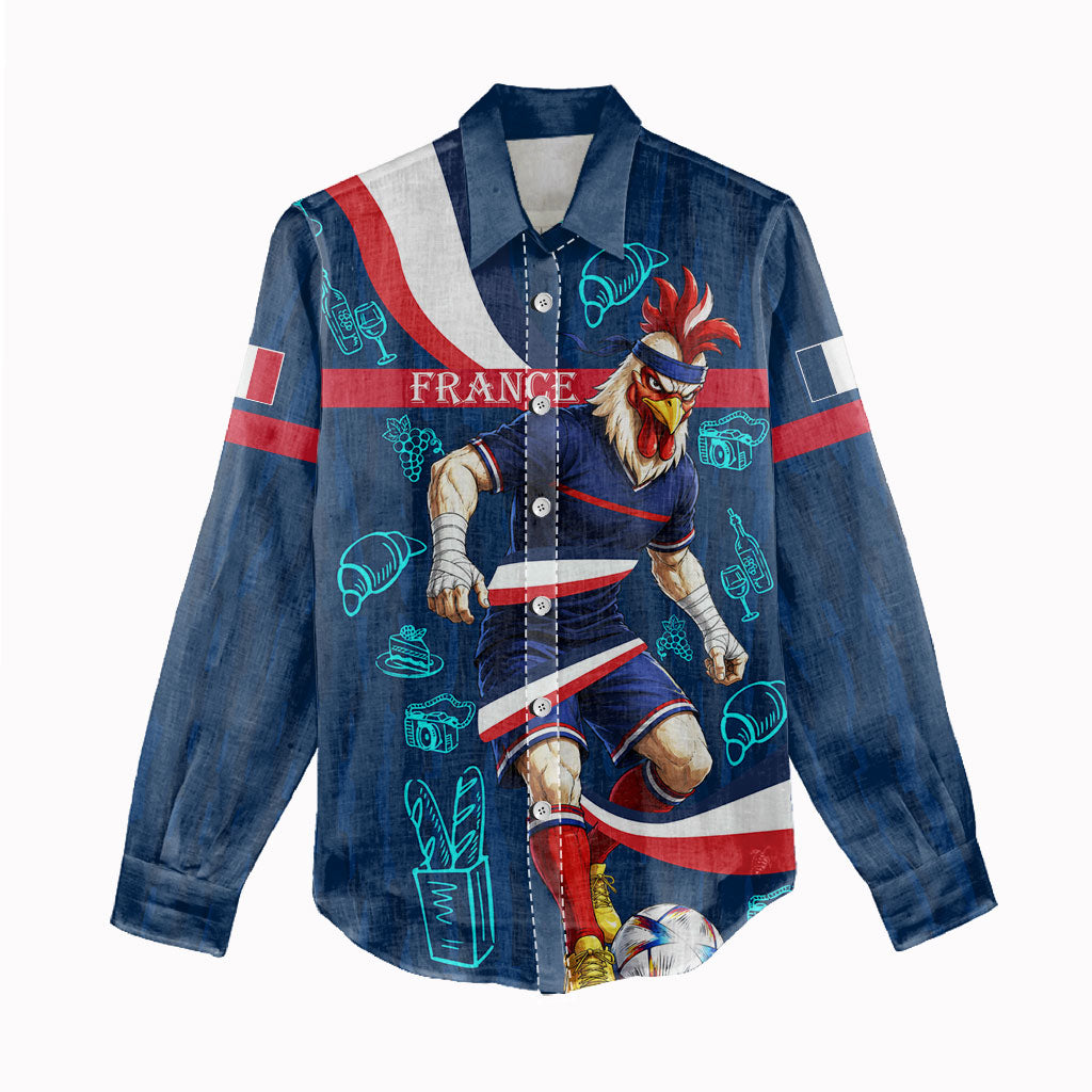 Personalized France Gallic Rooster Football Women Casual Shirt Rooster Mascot French Culture Doodle