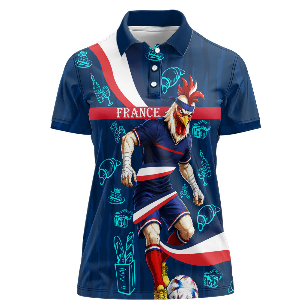 Personalized France Gallic Rooster Football Women Polo Shirt Rooster Mascot French Culture Doodle