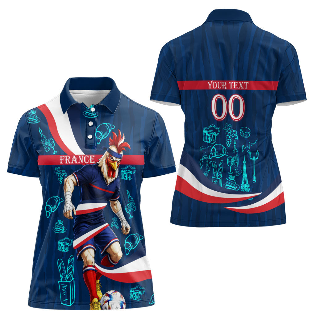 Personalized France Gallic Rooster Football Women Polo Shirt Rooster Mascot French Culture Doodle