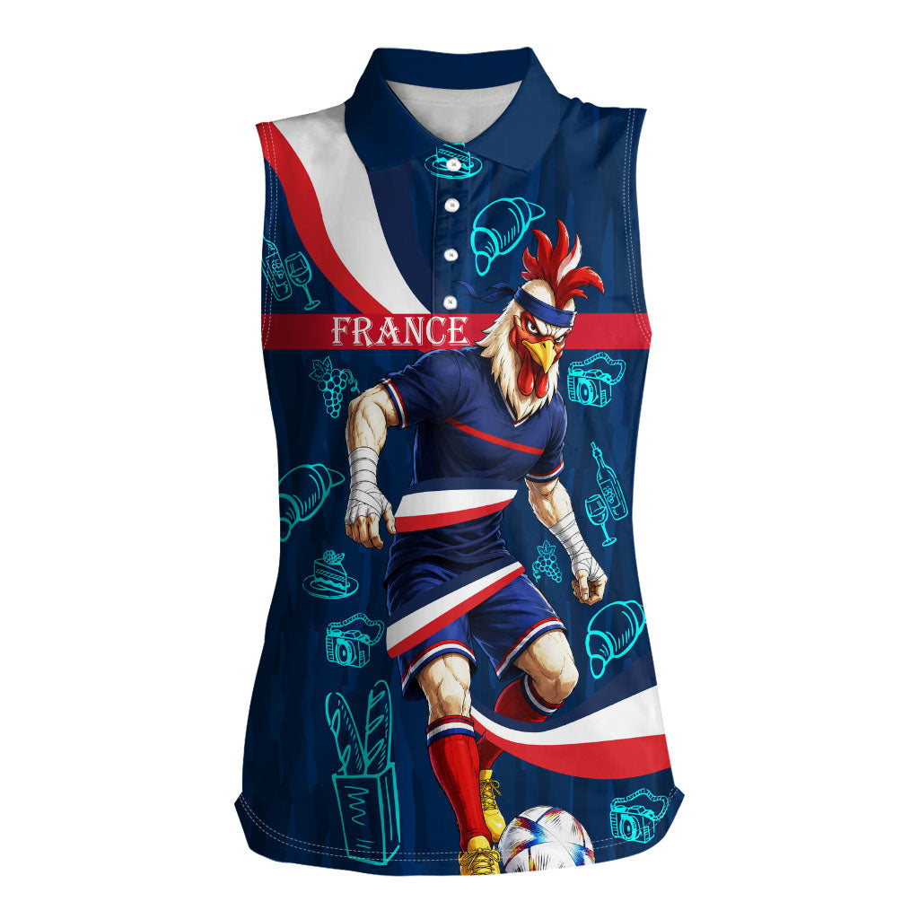Personalized France Gallic Rooster Football Women Sleeveless Polo Shirt Rooster Mascot French Culture Doodle