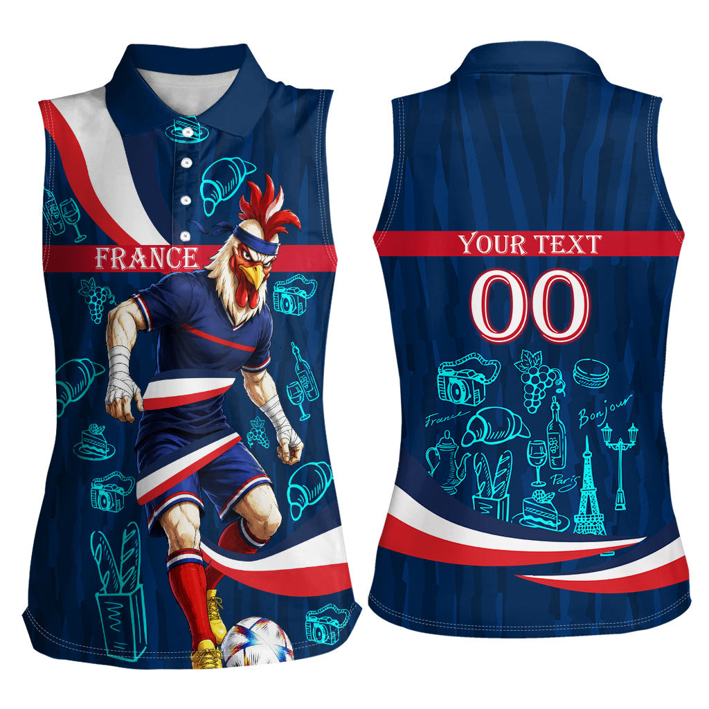 Personalized France Gallic Rooster Football Women Sleeveless Polo Shirt Rooster Mascot French Culture Doodle