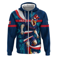 Personalized France Gallic Rooster Football Zip Hoodie Rooster Mascot French Culture Doodle