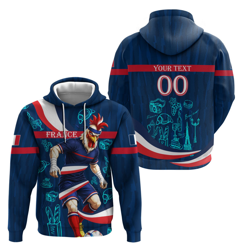 Personalized France Gallic Rooster Football Zip Hoodie Rooster Mascot French Culture Doodle