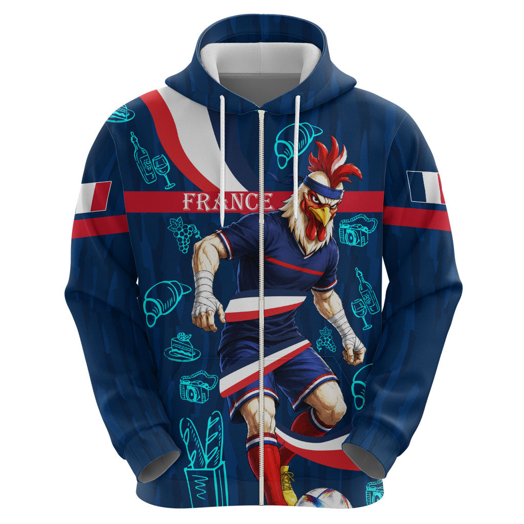 Personalized France Gallic Rooster Football Zip Hoodie Rooster Mascot French Culture Doodle