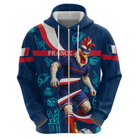 Personalized France Gallic Rooster Football Zip Hoodie Rooster Mascot French Culture Doodle