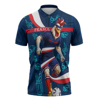 Personalized France Gallic Rooster Football Zipper Polo Shirt Rooster Mascot French Culture Doodle