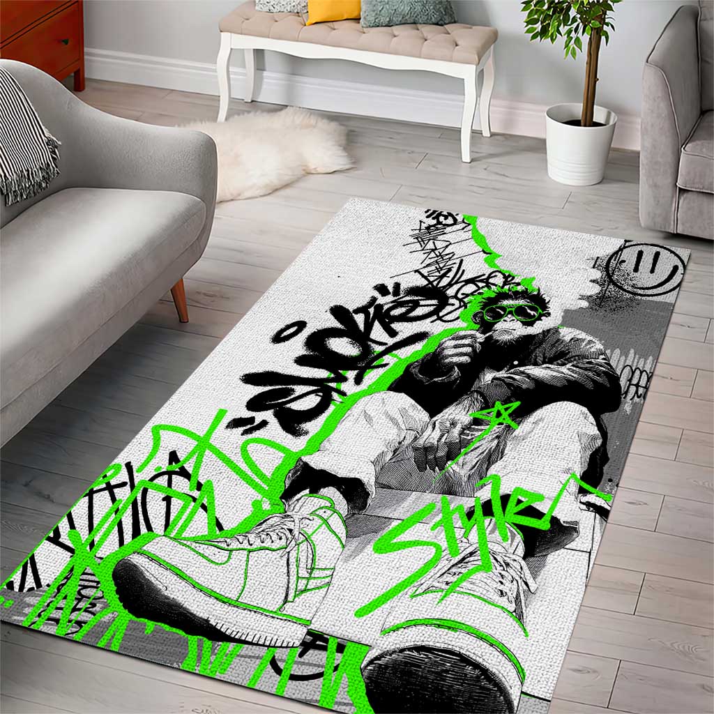 Street Style Graffiti Area Rug with Smoking Monkey and Neon Green - Wonder Print Shop