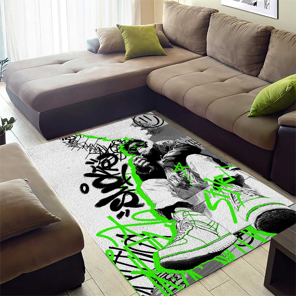 Street Style Graffiti Area Rug with Smoking Monkey and Neon Green - Wonder Print Shop