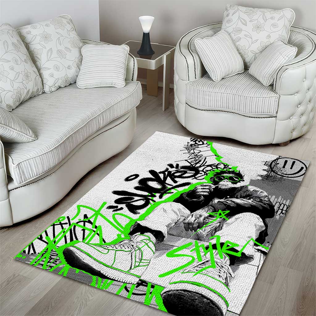 Street Style Graffiti Area Rug with Smoking Monkey and Neon Green - Wonder Print Shop
