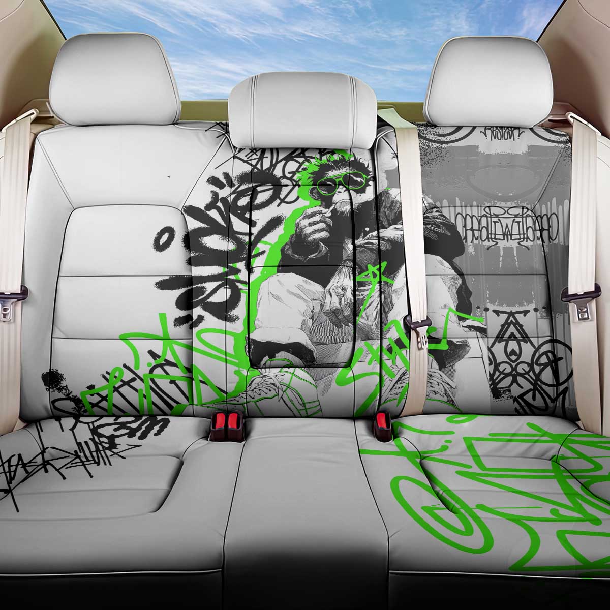 Street Style Graffiti Back Car Seat Cover with Smoking Monkey and Neon Green - Wonder Print Shop