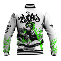 Street Style Graffiti Baseball Jacket with Smoking Monkey and Neon Green - Wonder Print Shop