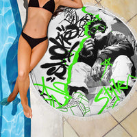 Street Style Graffiti Beach Blanket with Smoking Monkey and Neon Green - Wonder Print Shop