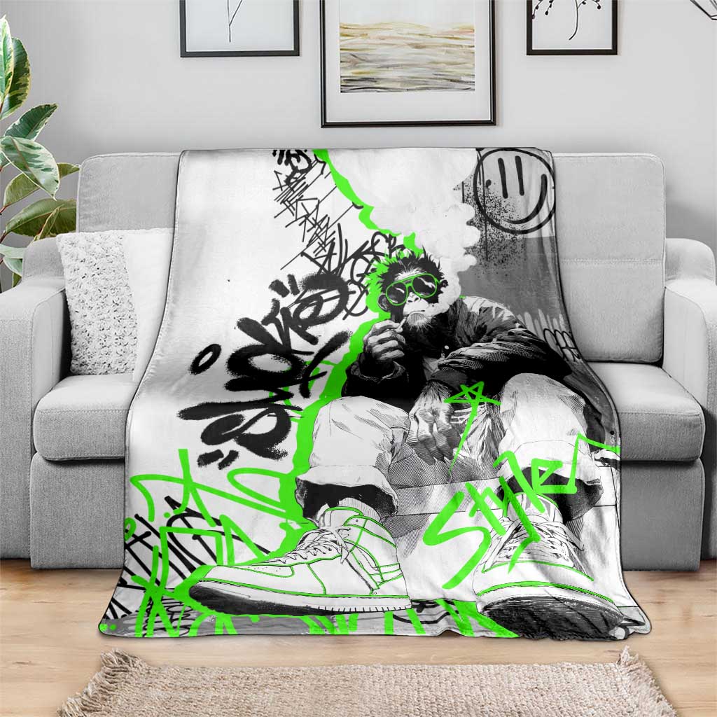 Street Style Graffiti Blanket with Smoking Monkey and Neon Green - Wonder Print Shop
