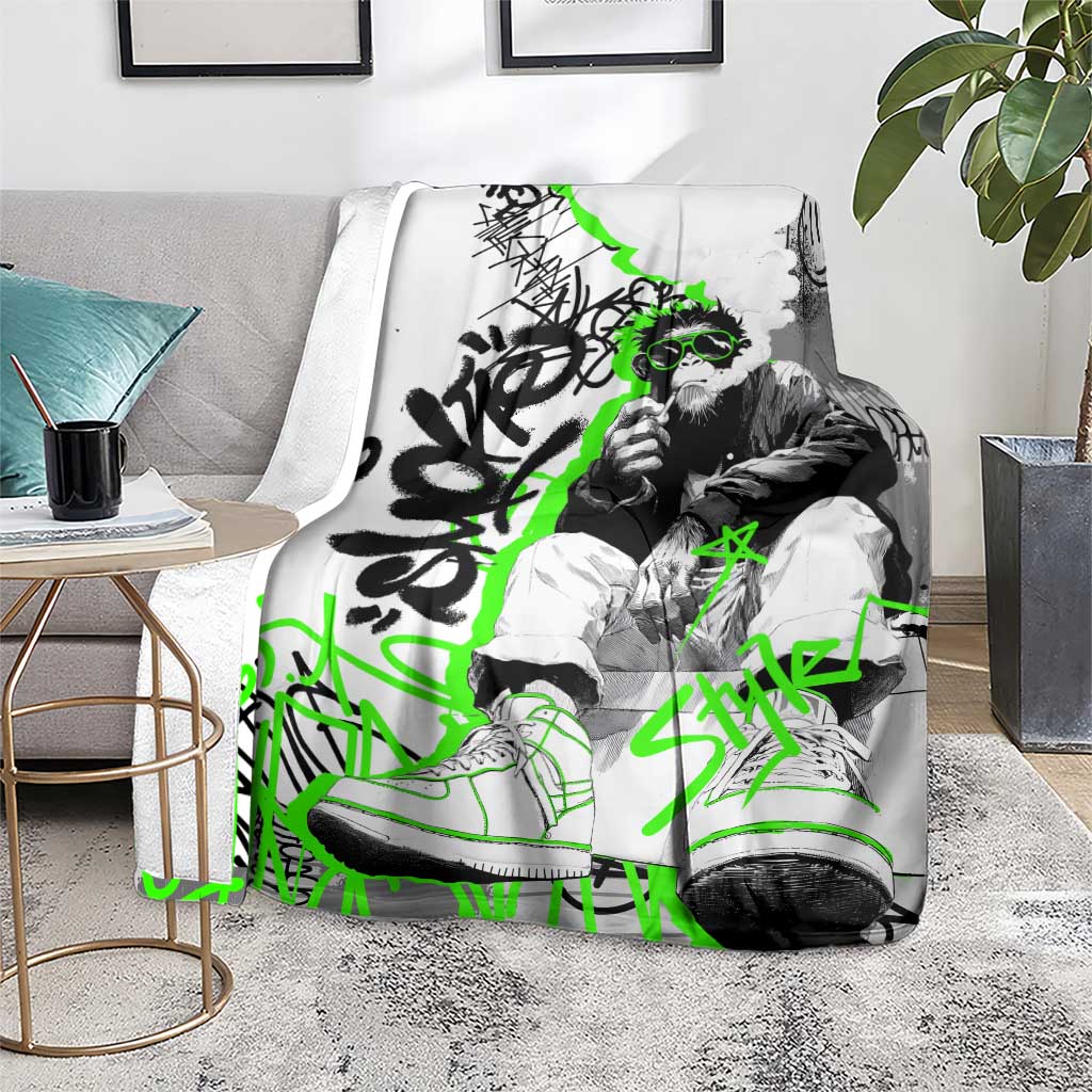 Street Style Graffiti Blanket with Smoking Monkey and Neon Green - Wonder Print Shop