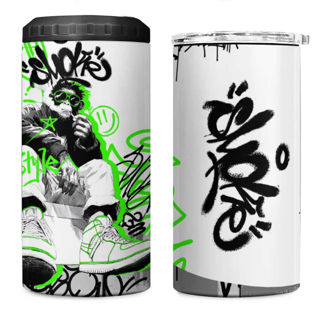 Street Style Graffiti 4 in 1 Can Cooler Tumbler with Smoking Monkey and Neon Green - Wonder Print Shop
