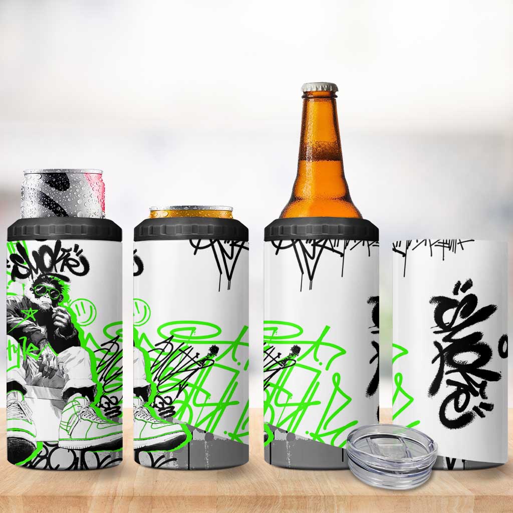 Street Style Graffiti 4 in 1 Can Cooler Tumbler with Smoking Monkey and Neon Green - Wonder Print Shop