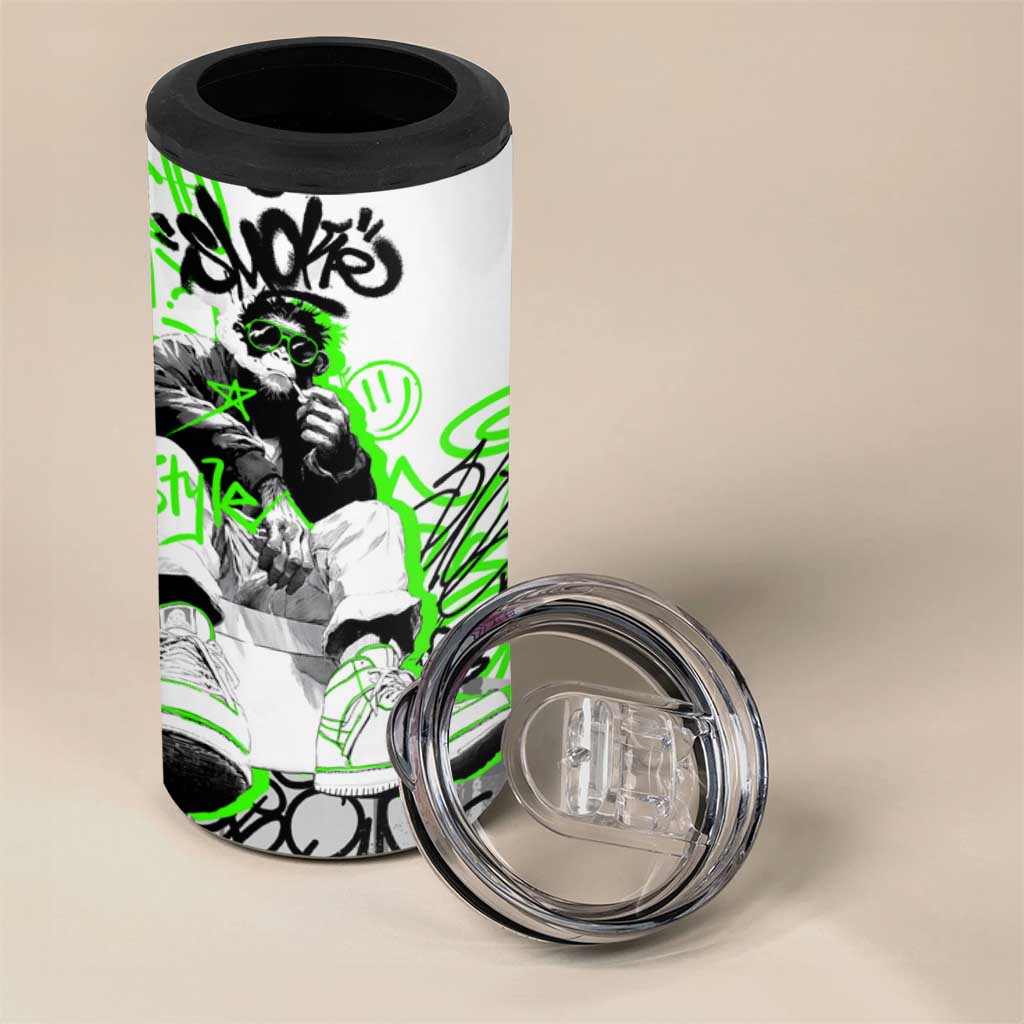 Street Style Graffiti 4 in 1 Can Cooler Tumbler with Smoking Monkey and Neon Green - Wonder Print Shop